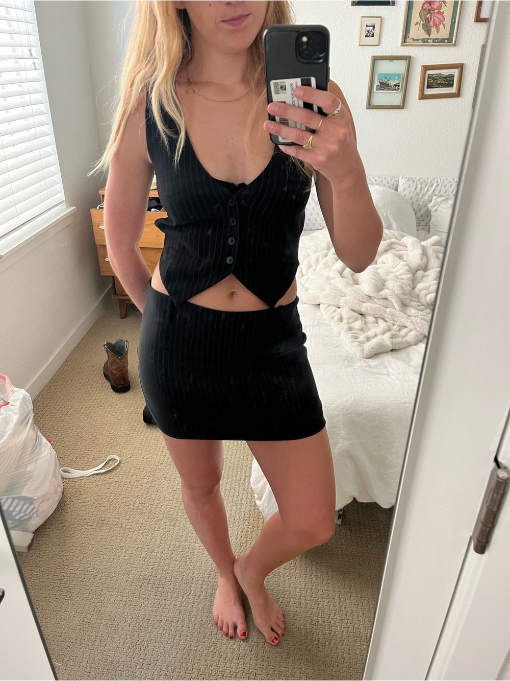 Tiger Mist Two-Piece Vest & Mini Skirt Set - Black